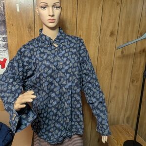 Men's Blue Leaf Pattern Casual Shirt